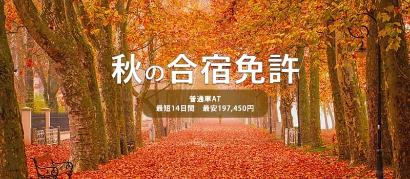 秋の合宿免許 AT最安197,450円